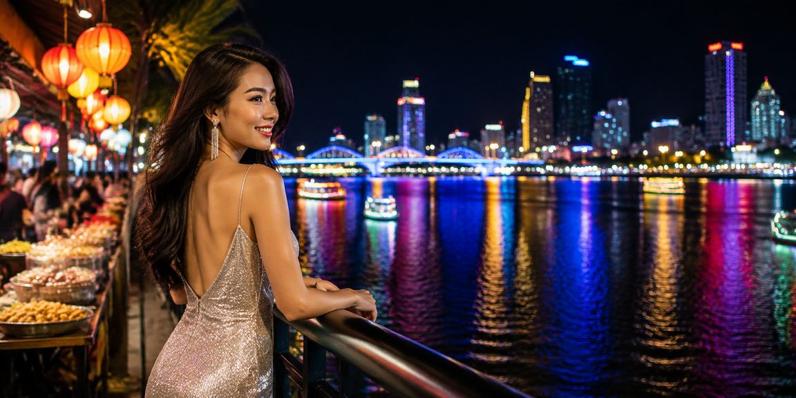 Người chơi tại chợ đêm Đà Nẵng theo dõi jackpot tích lũy trên điện thoại buổi tối