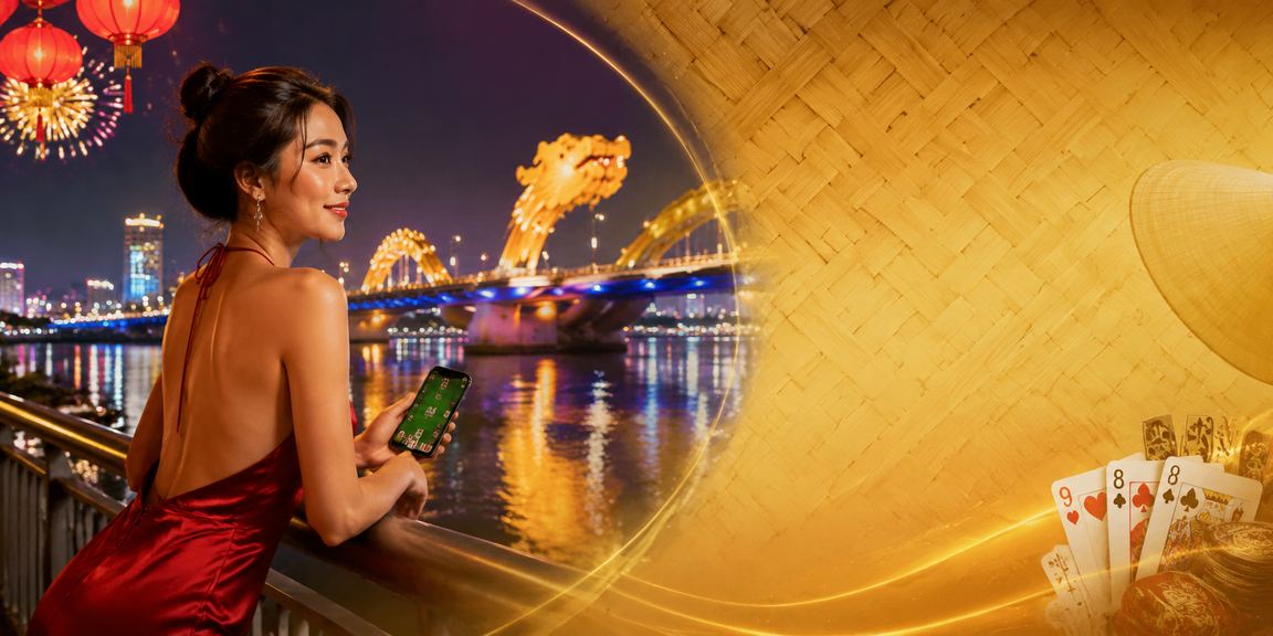 Người chơi card game tại Đà Nẵng đội nón lá sử dụng app 8ki trên điện thoại